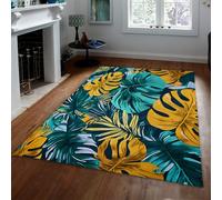 UERWOWELL Tapis Tropical botanique Vert Jaune Feuilles Monstera Palmier Jungle Lavable Tapis Poil Ras intérieur carpette décorative Salon 140x220cm
