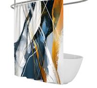 UERWOWELL Tissus Abstraits Aquarelle Rideau de Douche pour la décoration de Salle de Bain Coups de Pinceau contemporains Rideau de Bain avec grillons métalliques Tissu imperméable W180xL200 cm