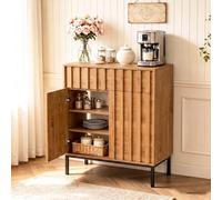 UEV Buffet à 2 Portes et 1 Tiroir, Meuble Rangement 70x37x88,5cm, Naturel | Grande Capacité, Design à Lattes en Bois, Anti-Basculement, Pieds en Métal, pour Cuisine, Salle à Manger, Salon