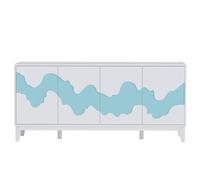 UEV Buffet Bas à 4 Portes 160cm, Armoire de Rangement, Vaisselier en Bois, Motif Vague Irrégulière, Étagère Réglable à 3 Positions, pour Salle à Manger, Chambre, Salon, Bureau, 160x40x73cm, Blanc