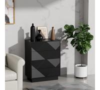 UEV Commode à 4 Tiroirs 60cm, Meuble Rangement, 60 x 33,5 x 77,5 cm, Noir | Touche Soyeuse, Surface Motif Unique Gravure, Grand Espace Rangement, Style Scandinave Elégant, pour Chambre, Salon