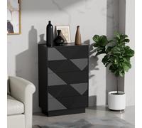 UEV Commode à 5 Tiroirs 60cm, Meuble Rangement, 60 x 33,5 x 94 cm, Noir | Touche Soyeuse, Surface Motif Unique Gravure, Grand Espace Rangement, Style Scandinave Elégant, pour Chambre, Salon