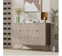 UEV Commode à 6 Tiroirs, Meuble de Rangement Chambre Adulte/Enfant 100cm, Motif de Ligne, Buffet Salon, 100x34x73cm, Cachemire