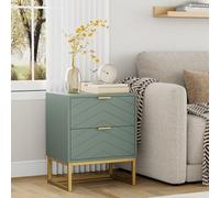 UEV Lot de 2 Tables de Chevet, Tables de Nuit avec Deux Tiroirs, Table d'Appoint avec Pieds Métal, Bout de Canapé, Motif de Ligne, pour Chambre à Coucher, Salon, Bureau, Vert