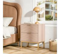 UEV Lot de 2 Tables de Chevet, Tables de Nuit avec Deux Tiroirs, Table d'Appoint avec Pieds Métal, Bout de Canapé, Motif de Ligne, pour Chambre à Coucher, Salon, Bureau, Cachemire
