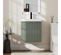 UEV Meuble de Salle de Bain Suspendu avec Vasque, 50 x 38 x 55 cm, Vert | Armoire Sous-Lavabo 2 Portes Finition Bois, Gain de Place & Entretien Facile, Idéal pour Petites Salles de Bain et WC