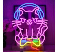 UExnkj-Y Cat Néon,Chat Jeu Enseigne Lumineuse Cat Enseigne au Néon USB Dimmable Gamepad Neon Sign pour Gamer Décor, Décoration de Jeu, Adolescent, Cadeau D'anniversaire
