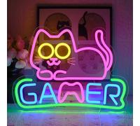UExnkj-Y Chat Enseigne au Neon Panneau Néon Gaming Cat Néons Gamer LED Néon USB Dimmable Neon Lumière pour Salle de Jeux Gamer Décor Gamer Ado Anniversaire Cadeaux de Noël