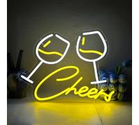UExnkj-Y Cheers Neon Bar Signs Lampe Néon Word Blanc et Jaune Enseigne Neon Décoration Néon Lumières pour Man Cave Lights Neon Bar Sign Cadeau pour Mari Mariage Cadeaux de Fête D'anniversaire