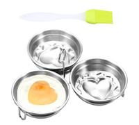 Œuf antiadhésif - Poché rond en forme de cœur avec 3 moules pour cuiseur vapeur avec brosse de nettoyage fournie, cuiseur à crêpes frites pour petit-déjeuner