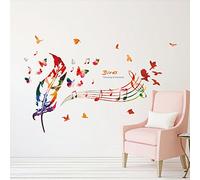 ufengke Notes de Musique en Couleurs Stickers Muraux avec Plume Colorée, Oiseaux et Papillons Décoration Amovible DIY Vinyle Mur Maison Stickers pour Salon, Chambre,TV Murale
