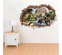 ufengke Sticker Muraux Dinosaures dans la Rivière 3D Autocollant Mural 3D Vue D'Effet Spécial 3D À L'Extérieur du Mur Fissuré Décoration Amovible DIY Vinyle Mur Maison Stickers pour Salon Chambre