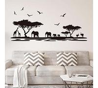 ufengke Stickers Muraux Silhouette de Safari Africain Autocollant Mural Arbres Éléphant Girafe Oiseaux Antelope Noir Décoration Amovible DIY Vinyle Mural Art Stickers pour Salon, Chambre