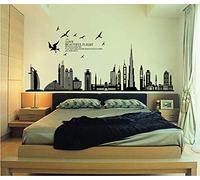 ufengke® Ville Noire Silhouette Paysage Urbain Gratte-Ciel Stickers Muraux, Salle de Séjour Chambre à Coucher Autocollants Amovibles