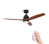 Ventilateur de plafond Ufesa avec éclairage LED, 40W, 6 vitesses, ultra silencieux, 3 pales en bois naturel de 132 cm, fonction été-hiver, minuterie 8 heures, 3 niveaux de luminosité, télécommande, co
