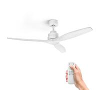 Ufesa Ventilateur de Plafond CFTB, 40W, 6 Vitesses, Ultra Silencieux, 3 Pales en Bois Naturel 132cm, Fonction été - hiver, Minuterie 8h, Télécommande, Blanc