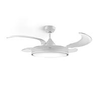 Ufesa Ventilateur de plafond Seoul, moteur DC 40W, silencieux et efficace, 106 cm, lampe LED intégrée 48 cm, 4 pales rétractables, 3 tons de lumière, 6 vitesses, minuterie, télécommande, blanc