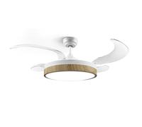 Ufesa Ventilateur de plafond Seoul, moteur DC 40W, silencieux et efficace, 106 cm, lampe LED intégrée 48 cm, 4 pales rétractables, 3 tons de lumière, 6 vitesses, minuterie, télécommande, blanc/bois