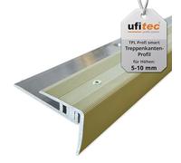 ufitec® Profi Smart Système de profilés pour sols en vinyle - adapté pour des sols d’une épaisseur de 5 à 9 mm - ALU anodisé (profil pour marches d’escalier | Longueur : 270 cm, Or clair)