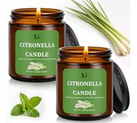ugbem Lot de 2 bougies à la citronnelle pour extérieur, cire de soja naturelle, grande bougie à la citronnelle, 100 heures de combustion, bougies d'intérieur et d'extérieur pour terrasse, jardin et