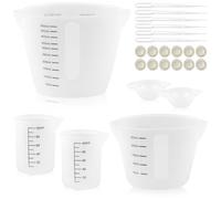 UGBO Tasses à Mesurer en Silicone Transparent 24PCS - Mesure 500ml, 250ml, 100ml, 15ml - Gobelets Doseurs avec Pipettes et Doigtiers - Idéal pour Résine Époxy, Art, Craft et Bricolage