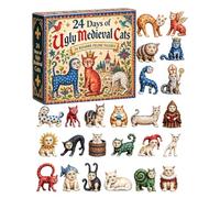 Ugly Medieval Cat Calendar 2026 Mini Ornaments 24 Days Christmas Countdown | 2D Acrylic 24 Days Ugly Medieval Cat Pendants
