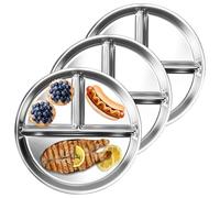 UHETLET 3 PCS Assiettes en Acier Inoxydable pour Enfants 23 cm Assiettes divisées avec compartiments Assiette portionnées pour Adulte plateau alimentaire divisé pour le déjeuner et le camping