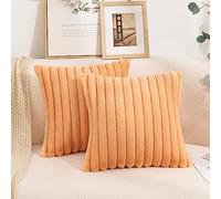 Uhomy Ensemble de 2 housses de coussin décoratives en fausse fourrure orange pour la maison, super douces et moelleuses, rayées et pelucheuses, pour canapé, lit, chambre, coussin épais et moelleux de