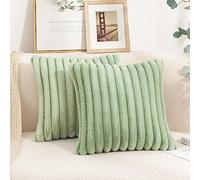 Uhomy Ensemble de 2 housses de coussin décoratives en fausse fourrure pour la maison Housse de coussin jetée de luxe super douce et pelucheuse à rayures pour canapé, canapé-lit, chambre à coucher
