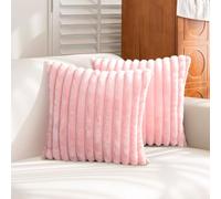 Uhomy Ensemble de 2 housses de coussin décoratives en fausse fourrure, super douces et moelleuses, rayées et pelucheuses, pour canapé, canapé-lit, chambre à coucher, coussin épais et moelleux, 55 x 55