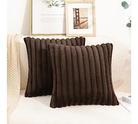 Uhomy Lot de 2 housses de coussin décoratives en fausse fourrure et en peluche 40,6 x 40,6 cm Marron café moelleux rayé de luxe pour canapé, lit, fauteuil, salon 40x40 cm Marron café