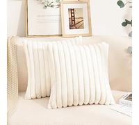 Uhomy Lot de 2 housses de coussin décoratives en fausse fourrure moelleuse, rayures floues, pour canapé, salon, chambre à coucher, blanc pur 40x40 cm (16x16 pouces)