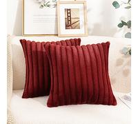 Uhomy Lot de 2 Housses de Coussin Décoratives en Fausse Fourrure Rouge de Noël - Housse de Coussin de Luxe Super Douce à Rayures Floues pour Canapé, Chambre - Coussin Épais et Moelleux de 40 cm x 40