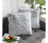 Uhomy Lot de 2 Housses de Coussin décoratives en Fausse Fourrure Super Douce pour canapé ou lit, Gris ombré Double Face, 45 x 45 cm