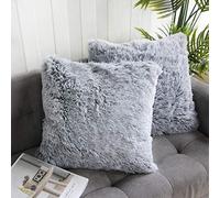 Uhomy Lot de 2 Housses de Coussin décoratives en Fourrure synthétique Super Douce pour canapé/lit, Noir ombré, 45 x 45 cm, Fourrure des Deux côtés