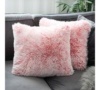 Uhomy Lot de 2 housses de coussin décoratives en peluche pelucheuse pour l'automne et l'hiver, 45,7 x 45,7 cm, rose ombré pour canapé, lit, 45 x 45 cm
