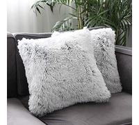 Uhomy Lot de 2 housses de coussin en fausse fourrure douce et moelleuse, 45,7 x 45,7 cm, housse de coussin gris clair pour canapé-lit, décoration d'automne et d'hiver, fourrure des deux côtés