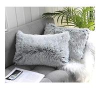 Uhomy Lot de 2 housses de coussin en peluche moelleuse et douce, en fausse fourrure pelucheuse pour canapé-lit, décoration d'intérieur d'automne et d'hiver, gris ombré, 30 x 50 cm, fourrure des deux