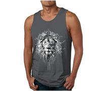 UHouse Homme Débardeur Coton Ete Debardeur Sport Tee Shirt sans Manche D'Été Maillot De Corps Imprimé Musculation Grande Taille Hawaienne Haut Leger Vêtements Gris 3XL