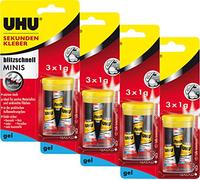 UHU 45370 Lot de 4 packs de colle instantanée mini gel 3 x 1 g