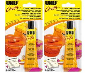 UHU 47170 colle Creativ' carton et papier de bricolage - forte à prise rapide, Transparente, Tube 33 ml (Lot de 2)