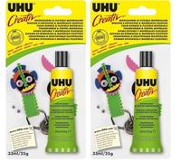 UHU 949060 colle Créativ' mousse à découper et matériaux naturels - Extra forte et rapide, Transparente, Tube 33 ml (Lot de 2)