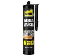 UHU Aqua Étanche - Joint D'Étanchéité 100% Étanche Pour Réparer, Protéger | Membrane Élastique Toutes Surfaces - Intérieur/Extérieur - Fuite, Infiltrations, Fissures - Noir - Cartouche de 310 g