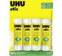 UHU Stic - Bâton de Colle Sans Solvants - Colle Enfant, Loisirs Créatifs, Bureau, Maison, École - Blanche - Fournitures de Bureau - Lot de 4 Stics de 40 g