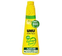 UHU Collage 3 En 1 - Colle Universelle Liquide ReNature - Formule 98% D'Origine Naturelle - Testée Sous Contrôle Dermatologique - Sans Solvant - Rechargeable - Transparente - Flacon 90 ml