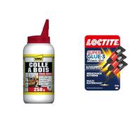 UHU Colle à bois express - Plus forte que le bois, résistante à l'humidité, D2, sans solvants & Loctite Super Glue-3 Power Gel Mini Dose, colle forte enrichie en caoutchouc, mini-dose de colle gel