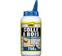 UHU Colle à Bois Waterproof - D3 - Colle Vinylique Extra Forte | Pour le Montage, Assemblage, Placage, Contrecollage Bois/Dérivés - Transparente après Séchage - Intérieur/Extérieur - 750 g