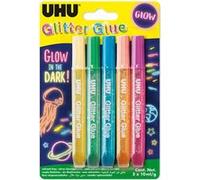 UHU Colle pailletée "Glow in the Dark" - Brille dans le noir - Lavable à l'eau - Multicolore 6x10 ml