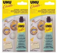 UHU colle Creativ' polystyrène expansé et feuille aluminium - forte, transparente, tube 33ml (Lot de 2)