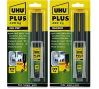 UHU Colle Époxy Plus - Colle Époxy 2 Composants - Super Forte Rapide Et Précise - Seringue Canule Auto Mélangeuse - Tous Matériaux Et Support - Transparente - 15 g (Lot de 2)